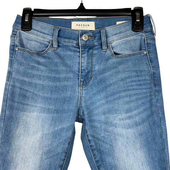 PacSun SZ 25 Ankle Jeggings Jeans Low-Rise Frayed Step Hems Zip-Fly Light Wash - Picture 2 of 11